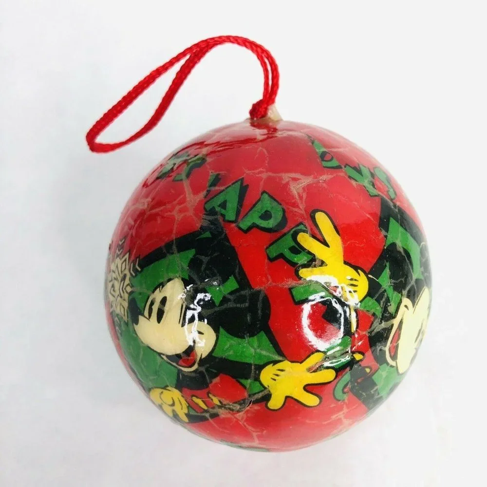 Disney Mickey Mouse Decoupage Christmas Tree Ornament‎ Red Green